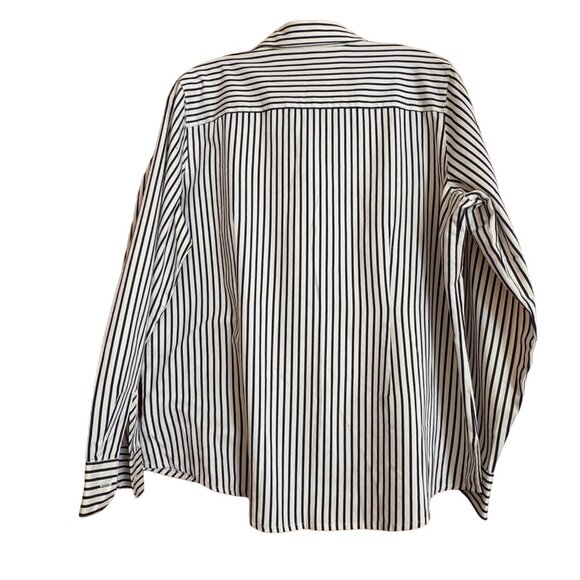 Foxcroft For Appleseeds Wrinkle-Free Navy Striped Button-Up Shirt Size 14 - Picture 5 of 7